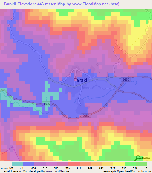 Tarakli,Turkey Elevation Map