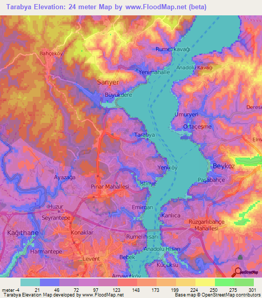 Tarabya,Turkey Elevation Map