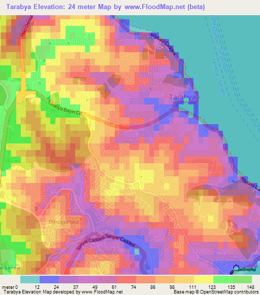 Tarabya,Turkey Elevation Map