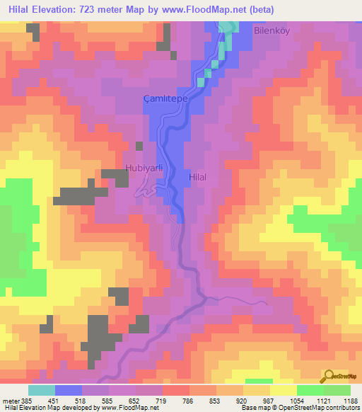 Hilal,Turkey Elevation Map