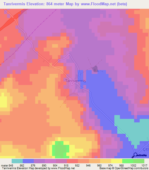 Tanrivermis,Turkey Elevation Map