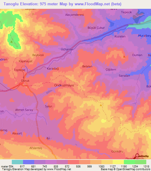 Tanoglu,Turkey Elevation Map