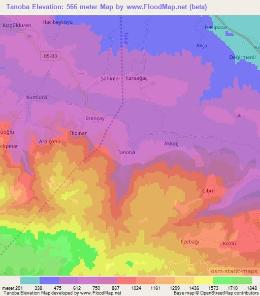 Tanoba,Turkey Elevation Map