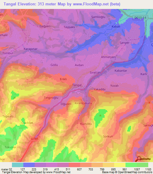 Tangal,Turkey Elevation Map