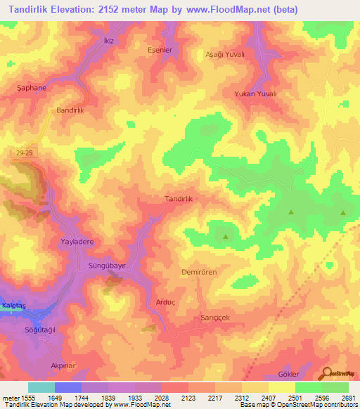 Tandirlik,Turkey Elevation Map