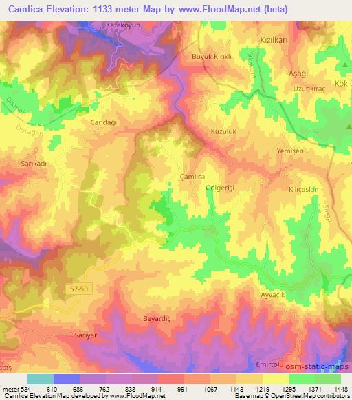 Camlica,Turkey Elevation Map