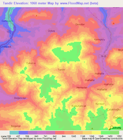 Tandir,Turkey Elevation Map