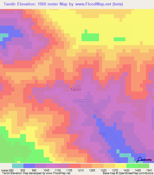 Tandir,Turkey Elevation Map