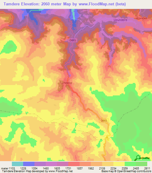 Tamdere,Turkey Elevation Map