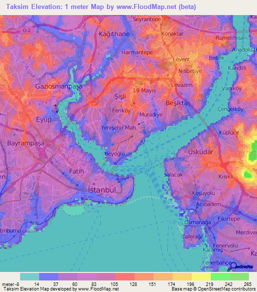 Taksim,Turkey Elevation Map