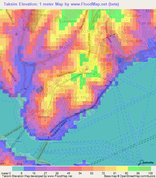 Taksim,Turkey Elevation Map