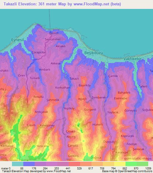 Takazli,Turkey Elevation Map