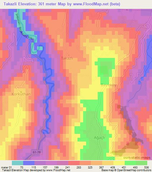 Takazli,Turkey Elevation Map