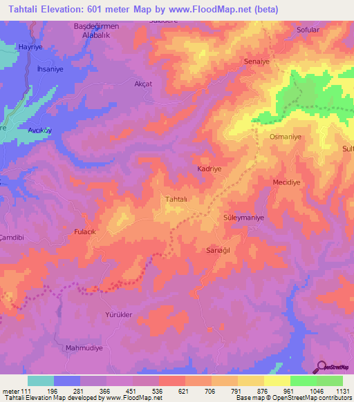 Tahtali,Turkey Elevation Map