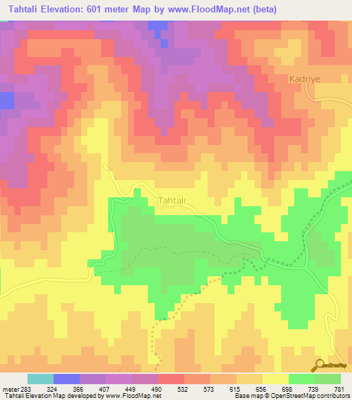 Tahtali,Turkey Elevation Map