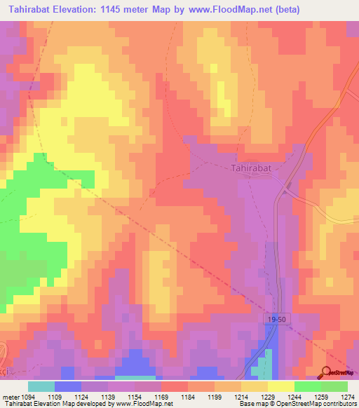 Tahirabat,Turkey Elevation Map