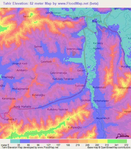 Tahir,Turkey Elevation Map