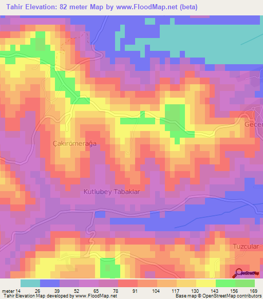 Tahir,Turkey Elevation Map