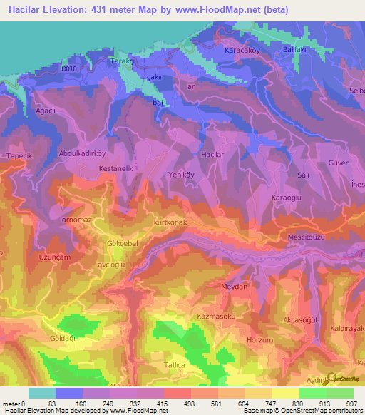 Hacilar,Turkey Elevation Map