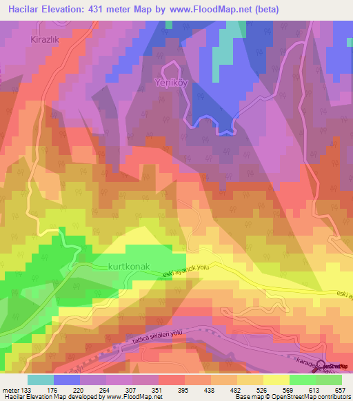 Hacilar,Turkey Elevation Map