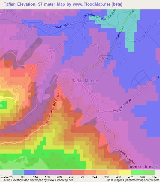 Taflan,Turkey Elevation Map