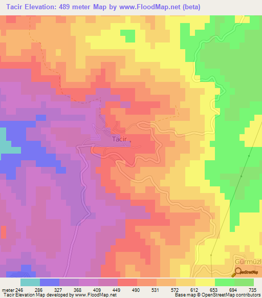 Tacir,Turkey Elevation Map