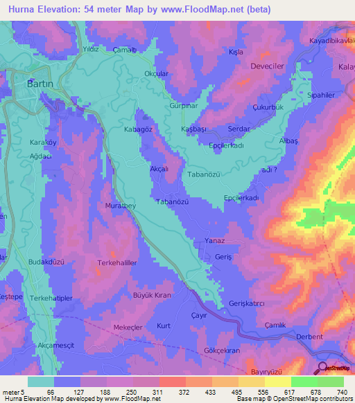 Hurna,Turkey Elevation Map