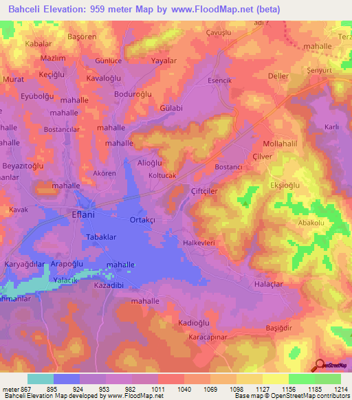 Bahceli,Turkey Elevation Map