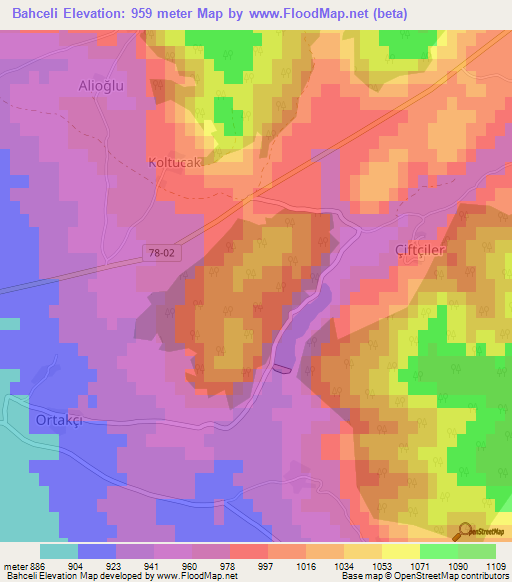 Bahceli,Turkey Elevation Map