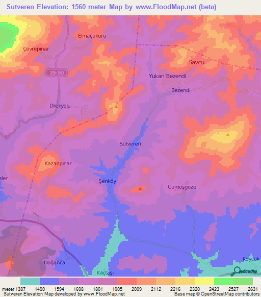 Sutveren,Turkey Elevation Map