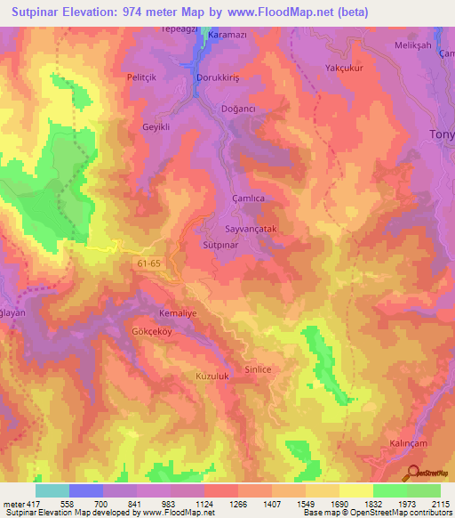 Sutpinar,Turkey Elevation Map