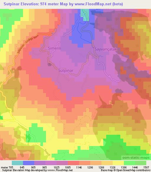 Sutpinar,Turkey Elevation Map