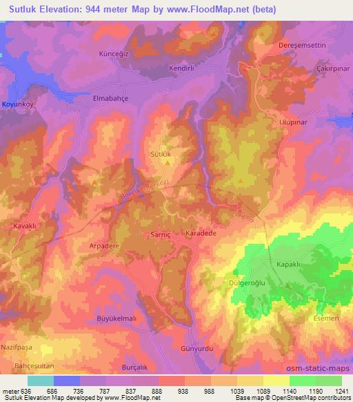 Sutluk,Turkey Elevation Map