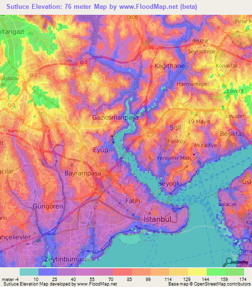 Sutluce,Turkey Elevation Map