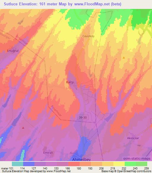 Sutluce,Turkey Elevation Map