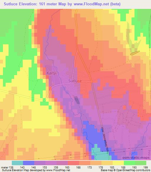 Sutluce,Turkey Elevation Map