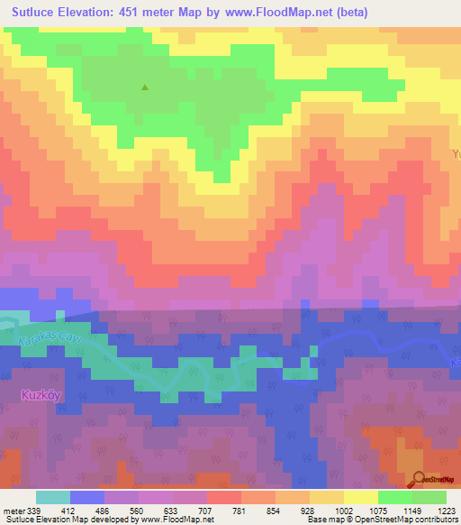 Sutluce,Turkey Elevation Map