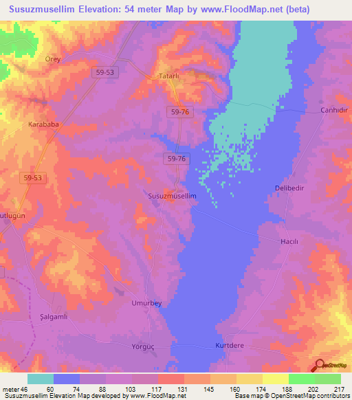 Susuzmusellim,Turkey Elevation Map