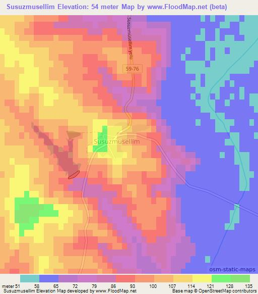 Susuzmusellim,Turkey Elevation Map