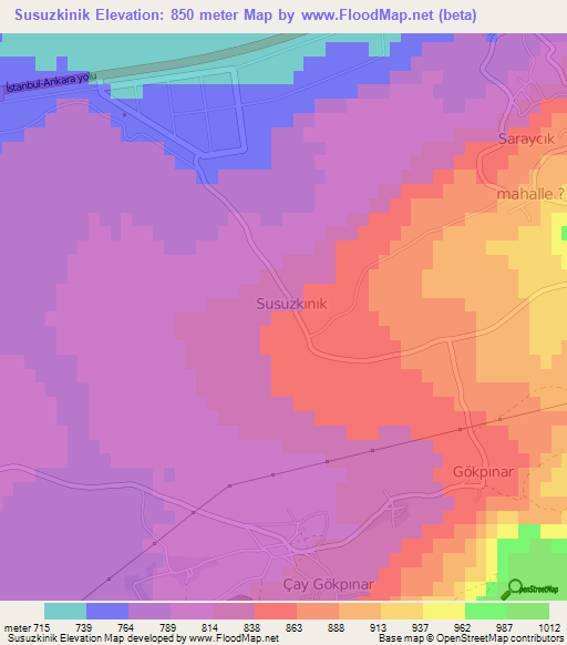 Susuzkinik,Turkey Elevation Map