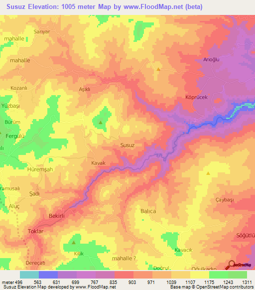 Susuz,Turkey Elevation Map