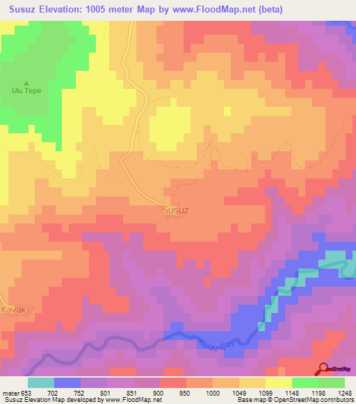 Susuz,Turkey Elevation Map