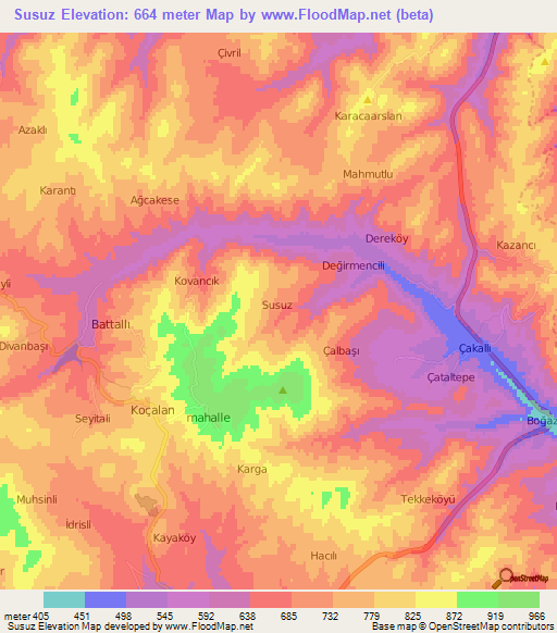 Susuz,Turkey Elevation Map