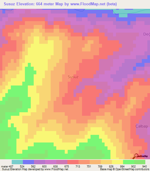 Susuz,Turkey Elevation Map