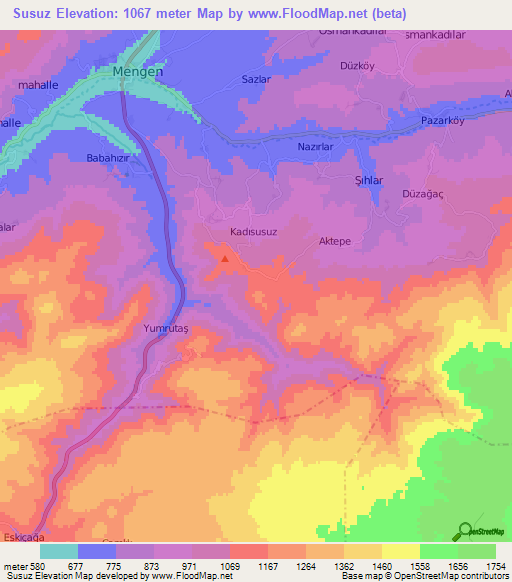 Susuz,Turkey Elevation Map