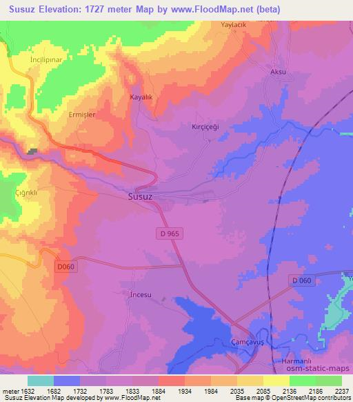 Susuz,Turkey Elevation Map