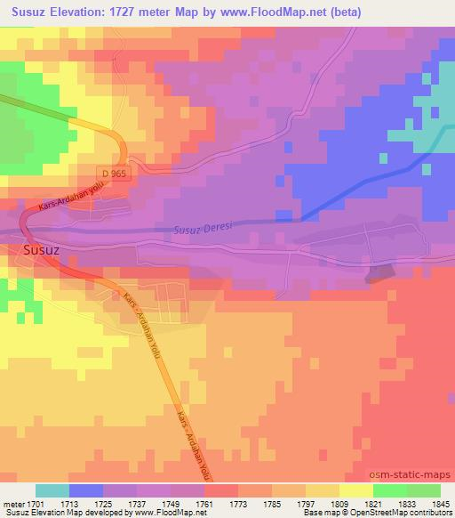 Susuz,Turkey Elevation Map