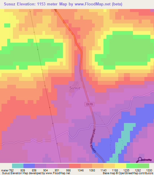 Susuz,Turkey Elevation Map