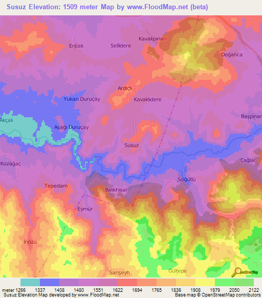 Susuz,Turkey Elevation Map