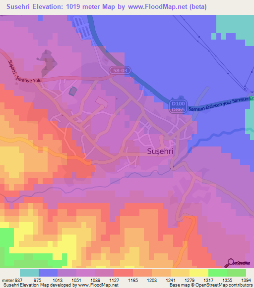 Susehri,Turkey Elevation Map